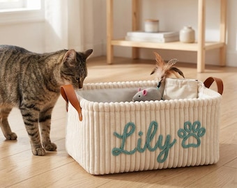 Personalisierter Cordsamt-Spielzeugkorb, Haustier-Organizer-Korb, Hunde-Liebhaber-Geschenk
