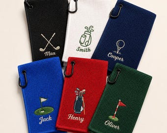 名入れゴルフタオル、カスタム刺繍入りワッフルバッグ