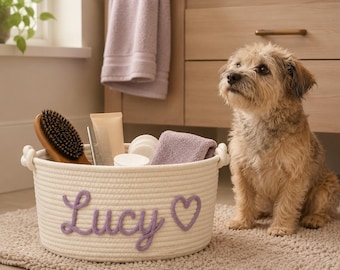 Personalisierter Aufbewahrungskorb aus Seil, individueller Spielzeugkorb für Haustiere, Aufbewahrungsbox für Hunde, personalisierter Hundekorb, Aufbewahrungskorb für Haustiere, Geschenk für Hundebesitzer