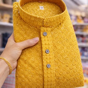 Pijama Chikankari Kurta para hombre – Ropa étnica india de algodón bordado a mano