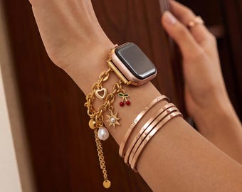 Gold Watch Strap, Charm For Apple Watch Band, Series 11/10/9/8/7/6/5/4/3/2/1 SE, 38mm 40mm 41mm 42mm 44mm 46mm 45mm 49mm, Gift For Women