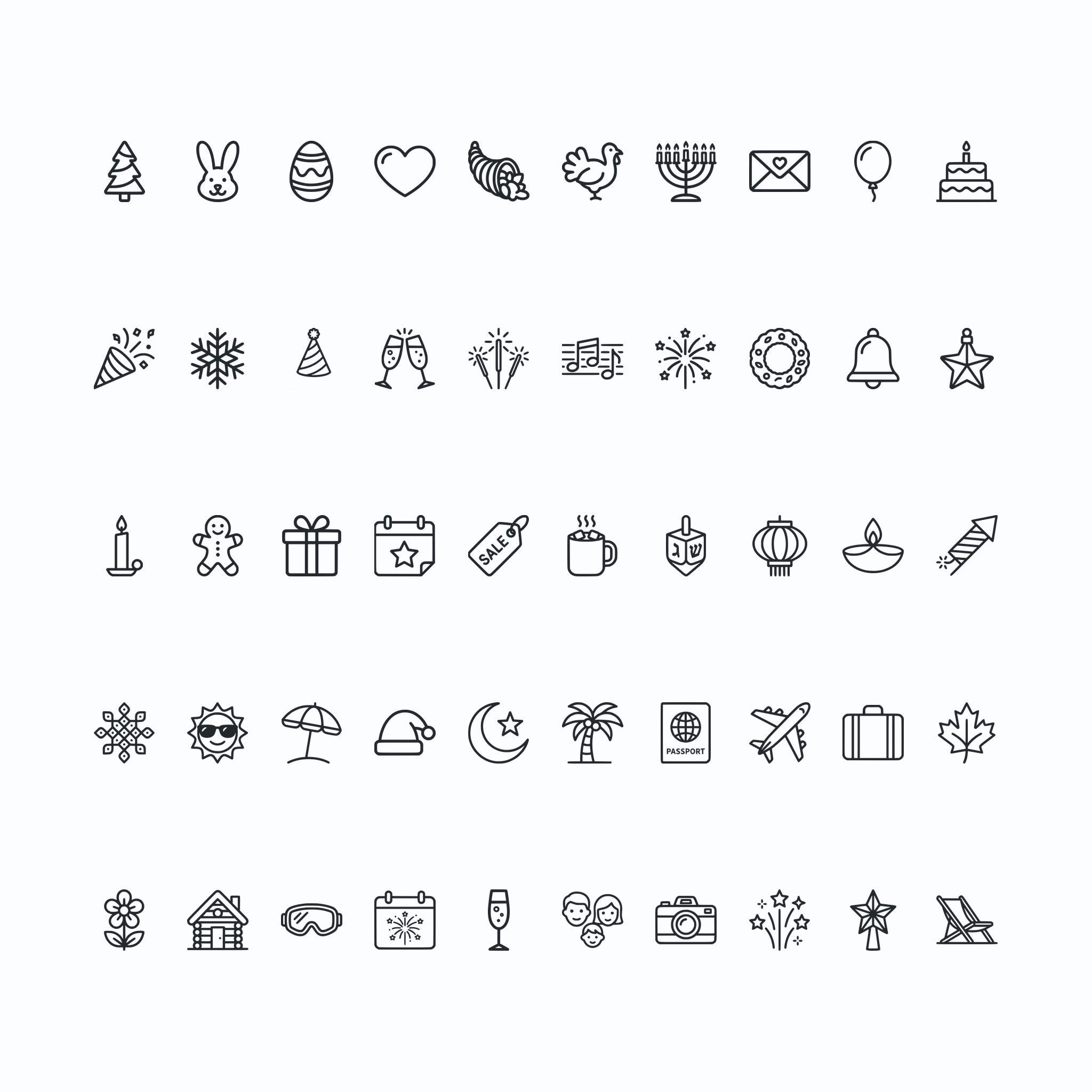 Holidays Icon Pack – 50 Minimal SVG + PNG Icons - Etsy Australia
