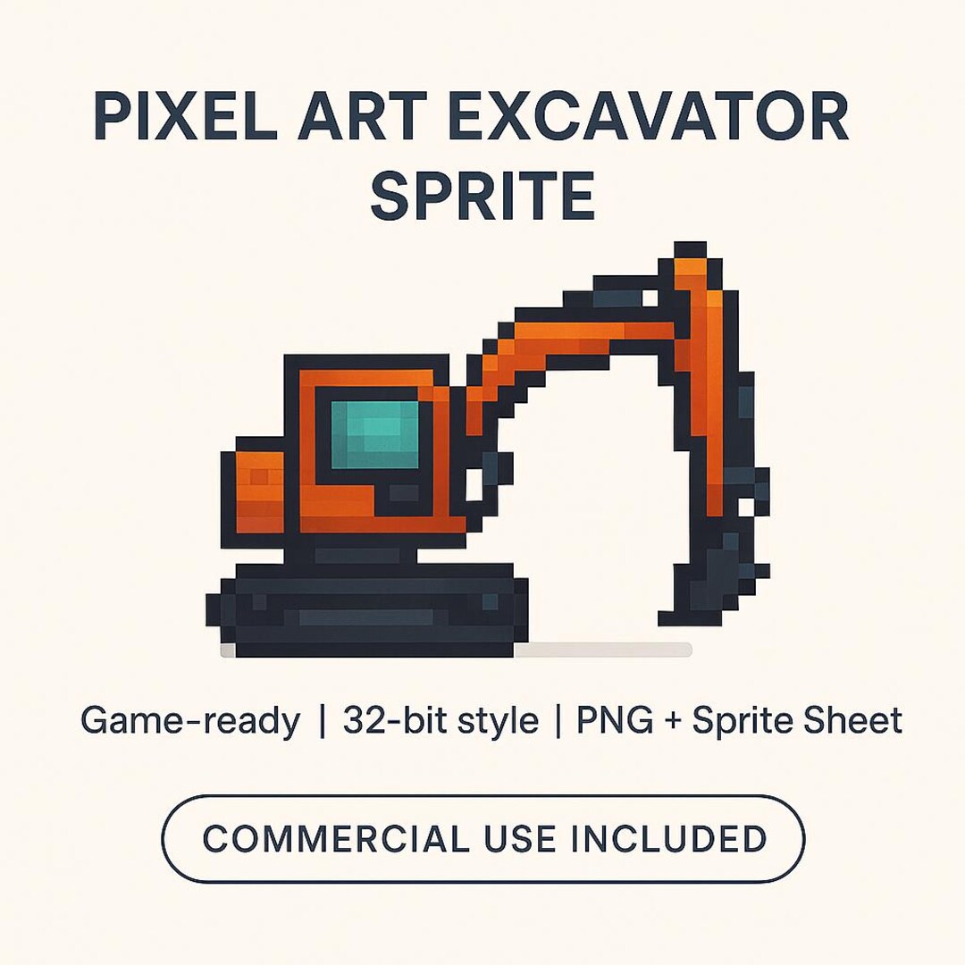 Pixel Art Excavator Sprite – 2D Construction Vehicle | PNG + Sprite ...