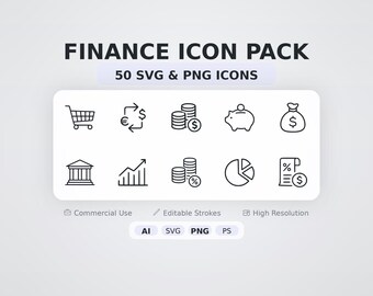 Finance Icon Pack – 50 Minimal SVG + PNG Icons