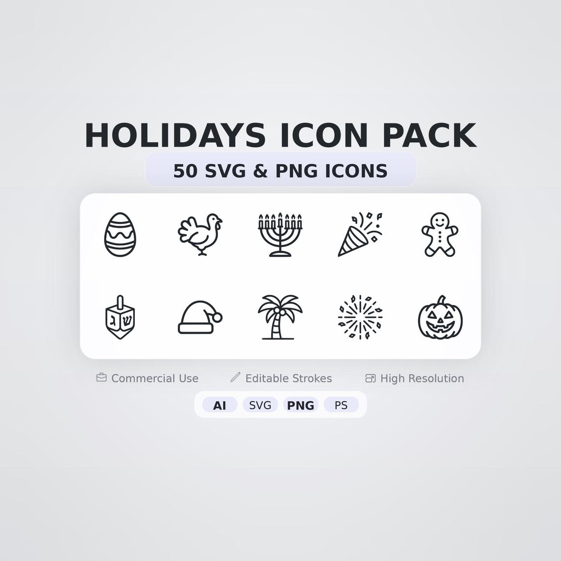Holidays Icon Pack – 50 Minimal SVG + PNG Icons - Etsy Canada