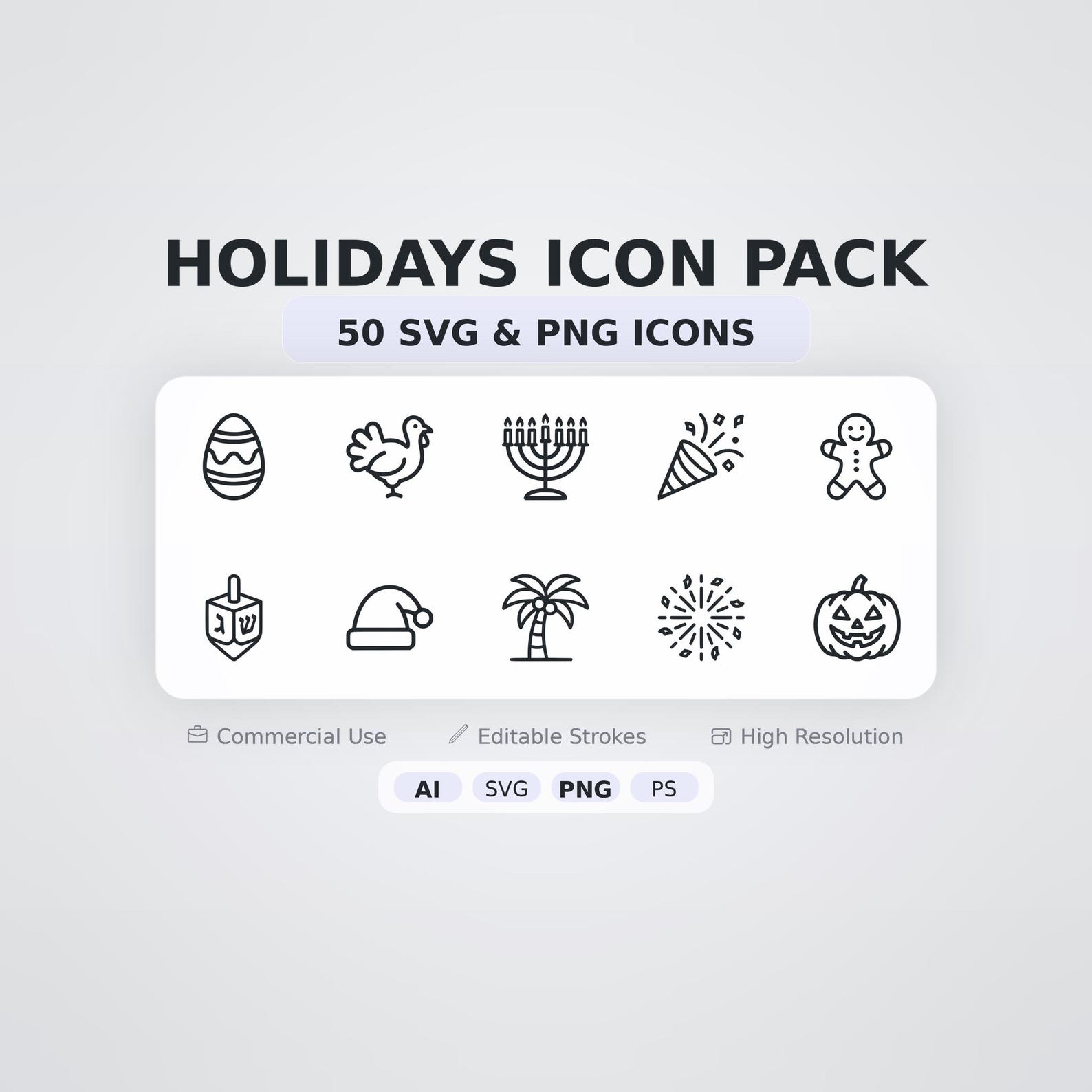 Holidays Icon Pack – 50 Minimal SVG + PNG Icons - Etsy Canada