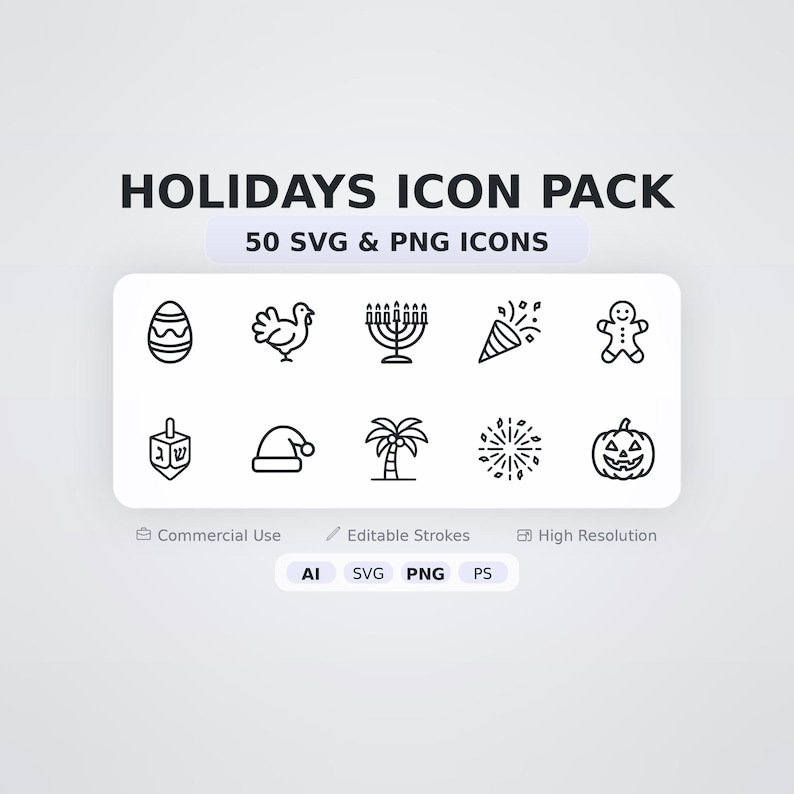 Holidays Icon Pack – 50 Minimal SVG + PNG Icons - Etsy Canada