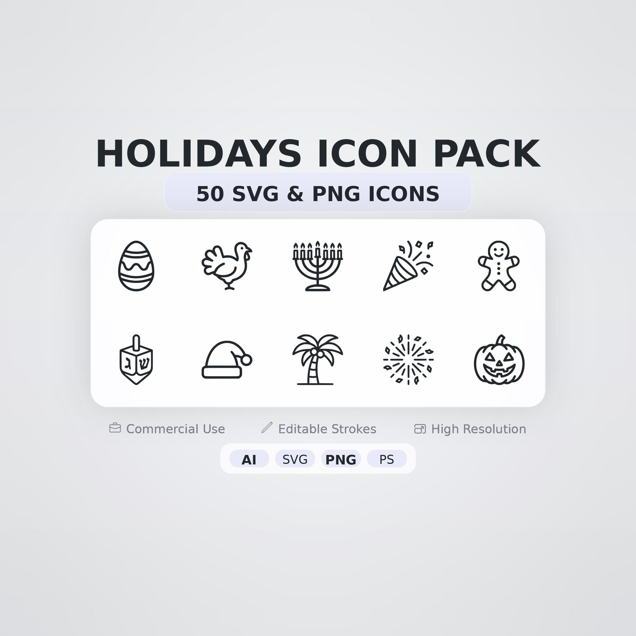 Holidays Icon Pack – 50 Minimal SVG + PNG Icons - Etsy Canada