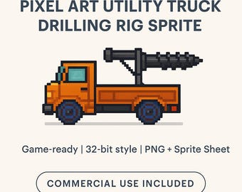 Pixel Art Drilling Truck Sprite – 2D Game Asset (PNG + Sprite Sheet)