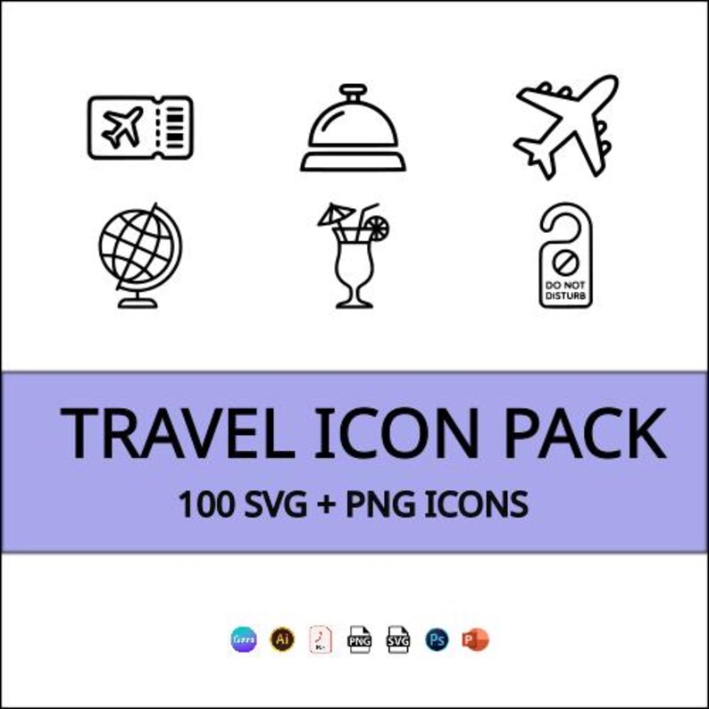 Travel Icon Pack – 100 Minimal SVG + PNG Icons - Etsy Australia