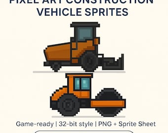 Pixel Art Asphalt Paver/Steamroller Sprite – 2D Game Asset (PNG + Sprite Sheet)