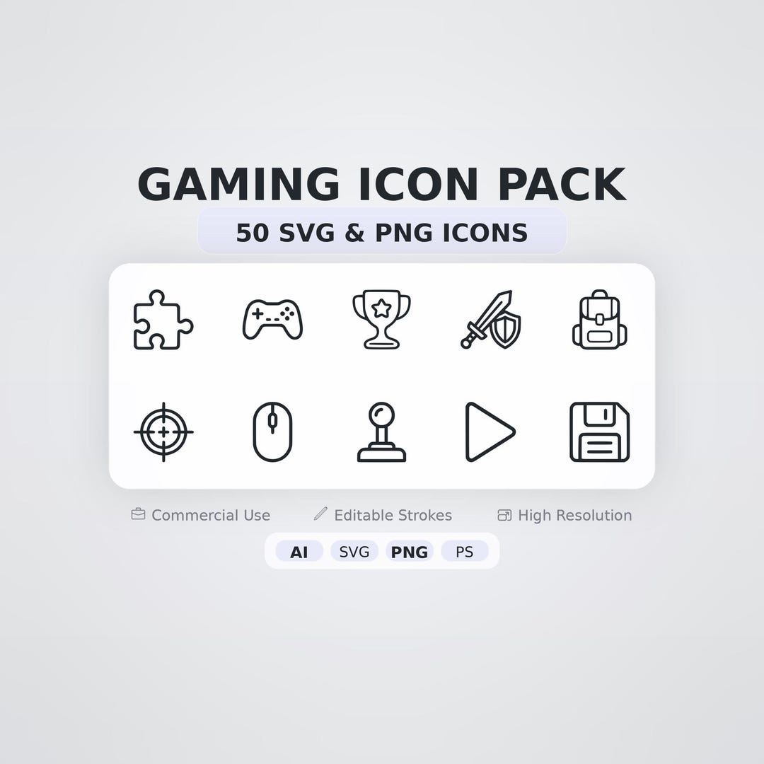 Pure Game Icon Gaming Icon Pack – 100 Minimal SVG + PNG Icons - Etsy