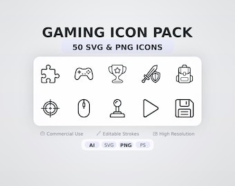 Gaming Icon Pack – 100 Minimal SVG + PNG Icons