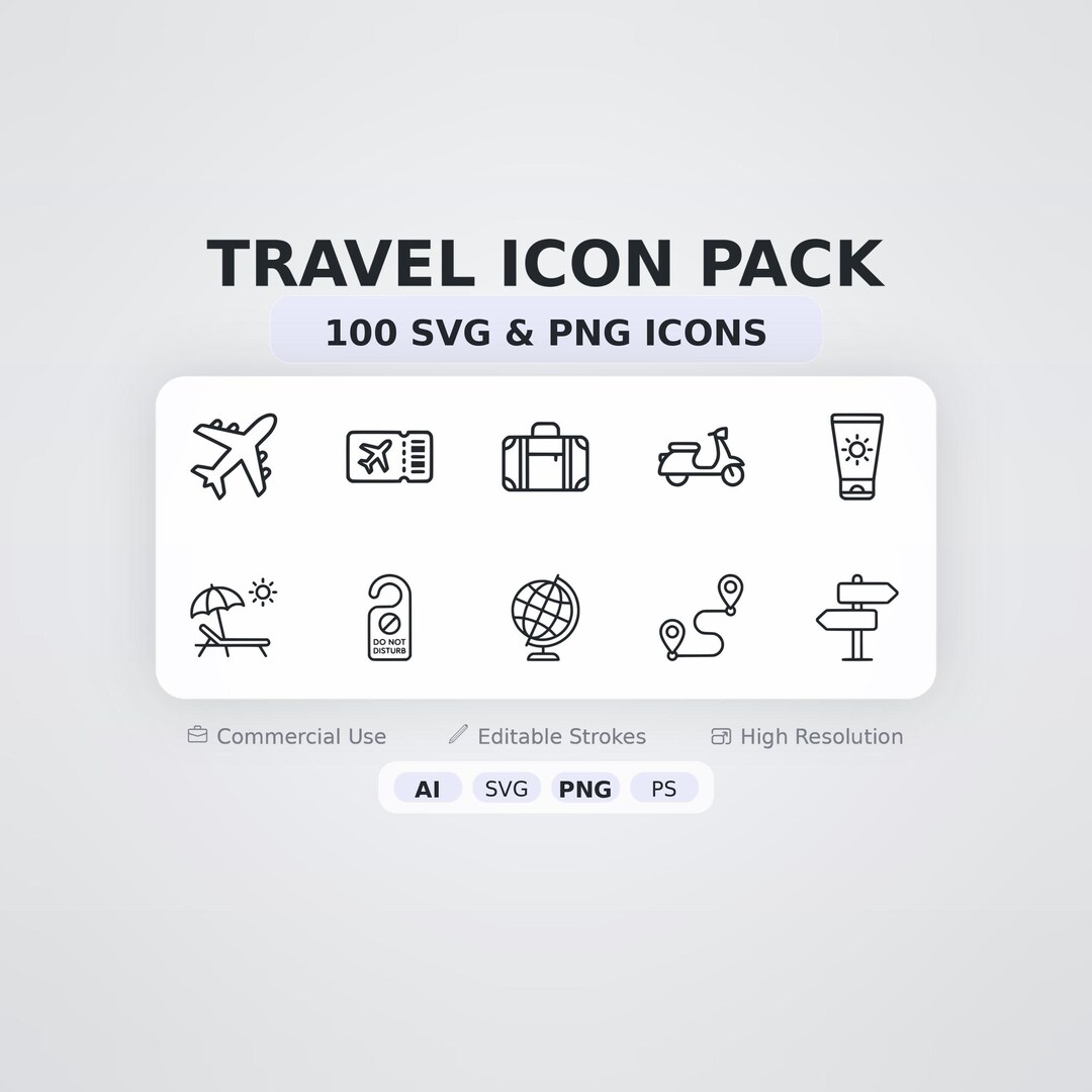 Collections Svg Travel Icon Pack – 100 Minimal SVG + PNG Icons - Etsy