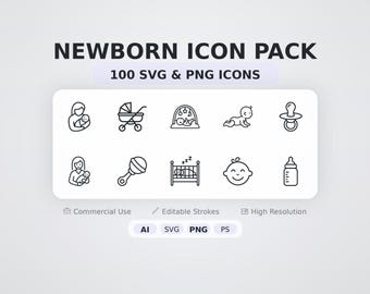 Newborn Icon Pack – 100 Minimal SVG + PNG Icons