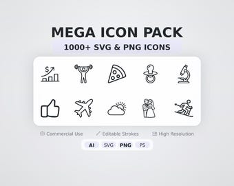 MEGA Icon Bundle – 1000 Minimal SVG + PNG Icons