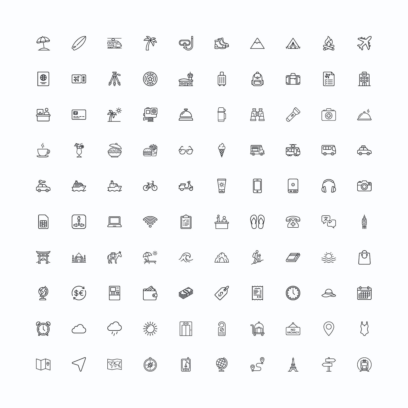 Travel Icon Pack – 100 Minimal SVG + PNG Icons - Etsy