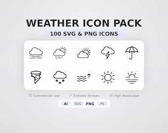 Weather Icon Pack – 100 Minimal SVG + PNG Icons