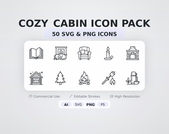 Cozy Cabin Icons – 100 Minimal Line SVG and PNG Icons for UI, Apps & Branding