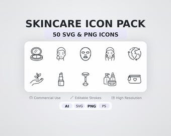 Skincare Icon Pack – 100 Minimal SVG + PNG Icons