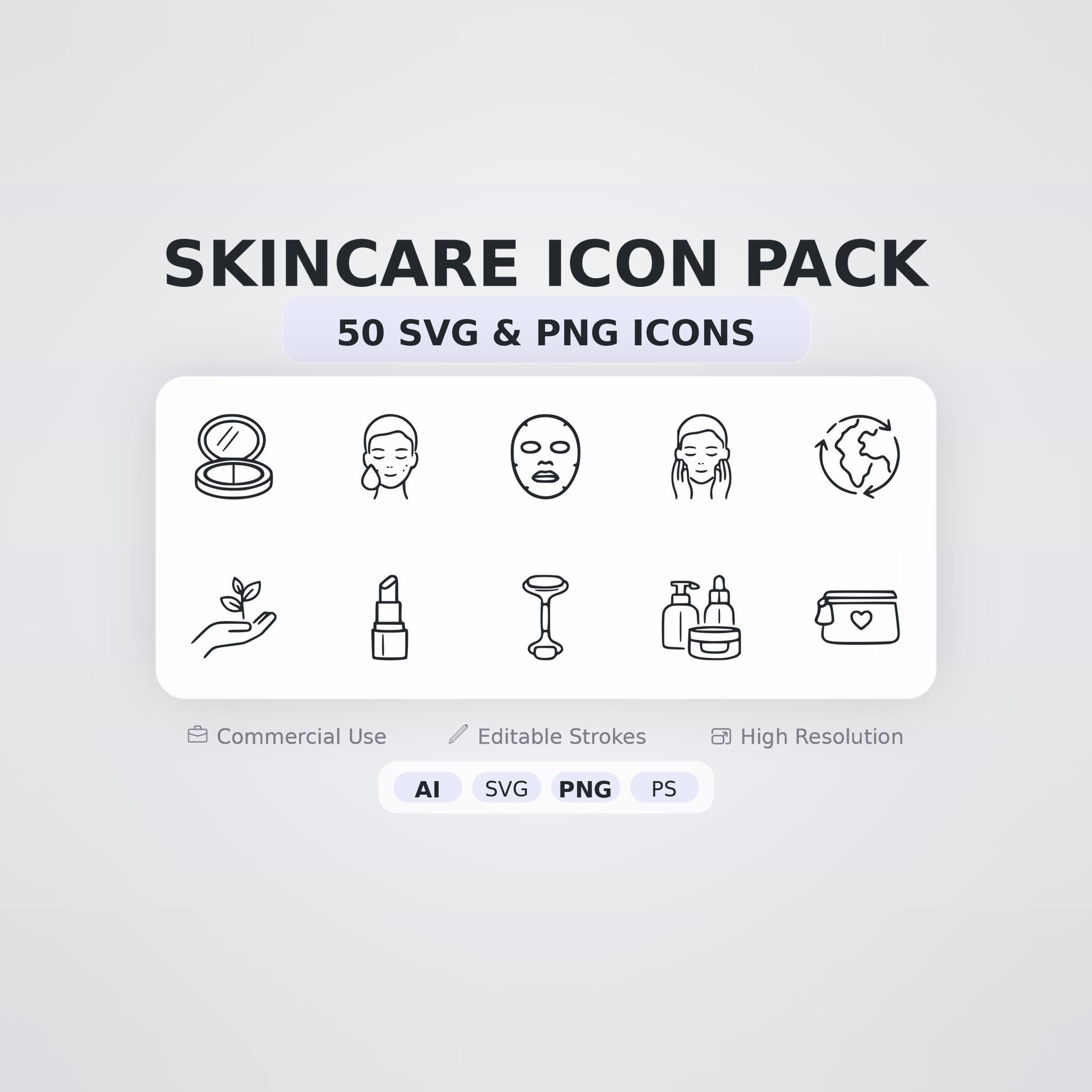 Skincare Icon Pack – 100 Minimal SVG + PNG Icons - Etsy