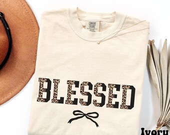 Blessed Leopard Print Shirt, Christian Comfort Colors Tee, Faith Based Graphic Shirt, Religious Gift for Women, Church Tee