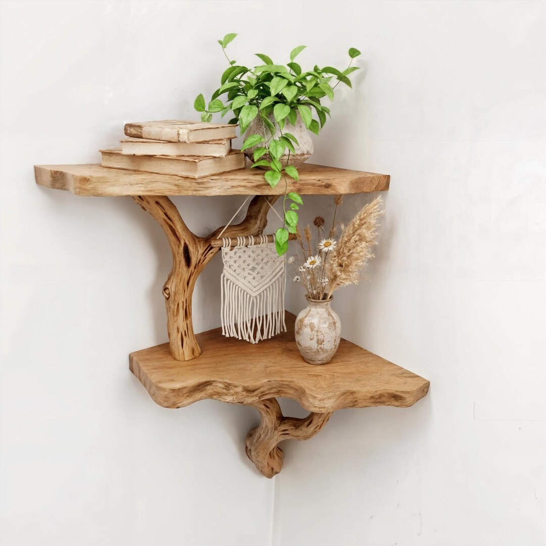 Live Edge Shelf Driftwood Floating Bookshelf Tree Branch Bookcase Art ...