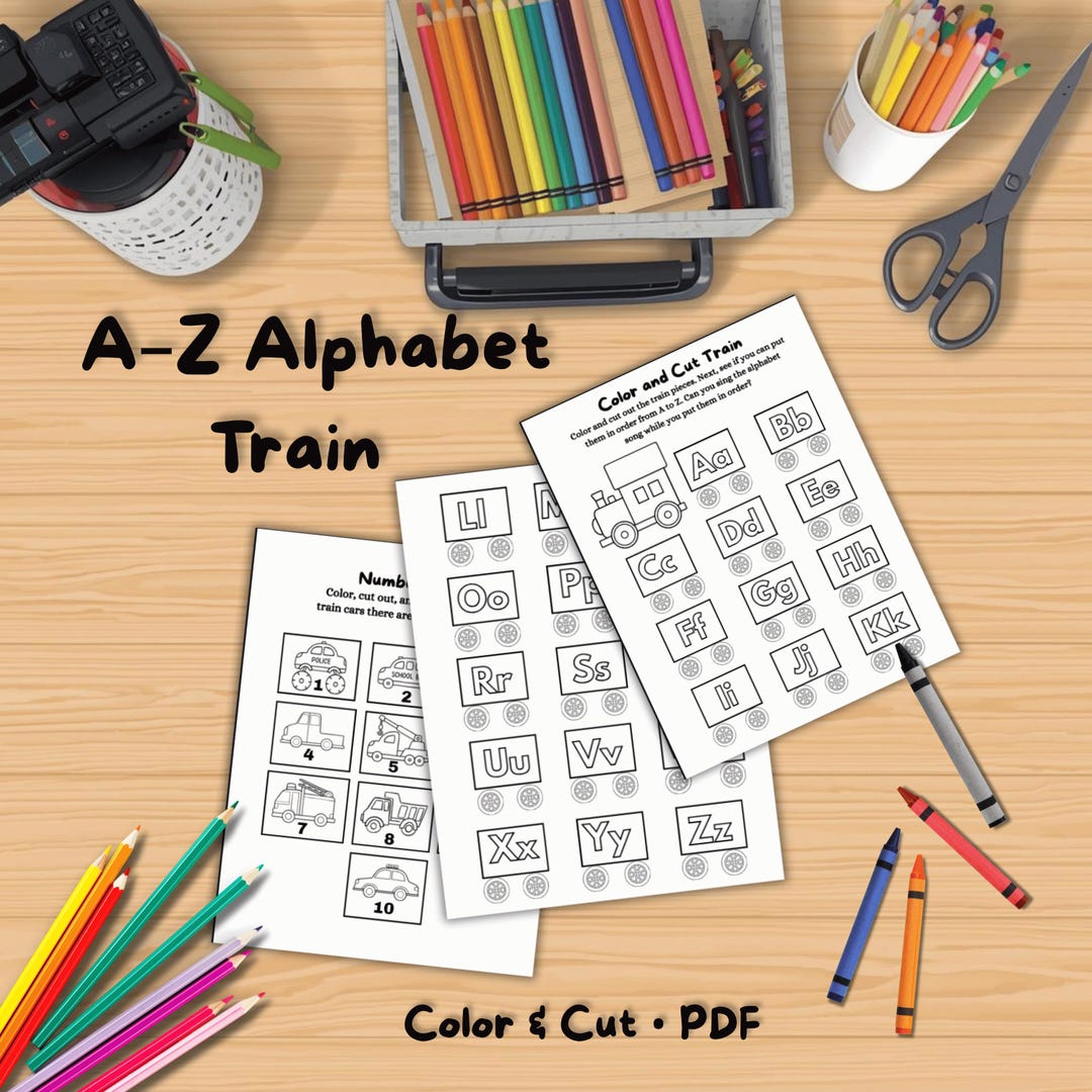 A–Z Alphabet Train Printable | Color & Cut Activity | Preschool ...