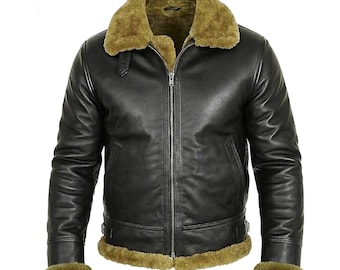 Zwart schapenvacht B3-bomberjack heren, RAF Aviator Shearling Flight Coat