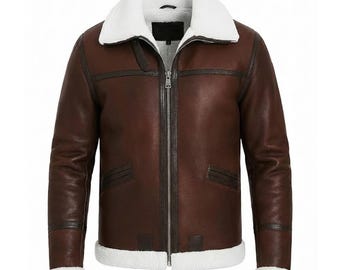 B3-bomberjack heren echt schapenvachtleer, RAF Aviator-stijl