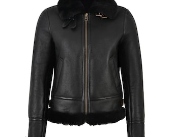 RAF-pilotenjas dames, leren pilot Flying B3 bomberjack, echte schapenvachtleren jassen, winterjassen, warme jas