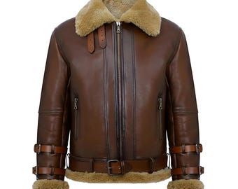 RAF-vliegenierjas heren, Flight B3 leren bomberjack, echt bont schapenvacht schapenvacht pilot Flying Airforce-winterjas heren