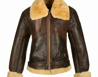 Bruine RAF-vliegerjas heren, WW2 Pilot Flying B3-bomberjack, echte schapenvachtleren jas, herenjas, winterjas