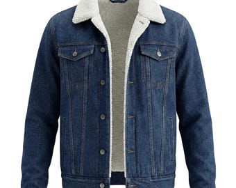 Met sherpa gevoerde denim truckerjack heren – fleecekraag winter Jean Streetwear