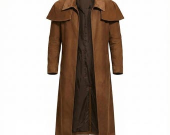 Bruine echte schapenleer-trenchcoat heren, western-rangor-cosplaystofdoek