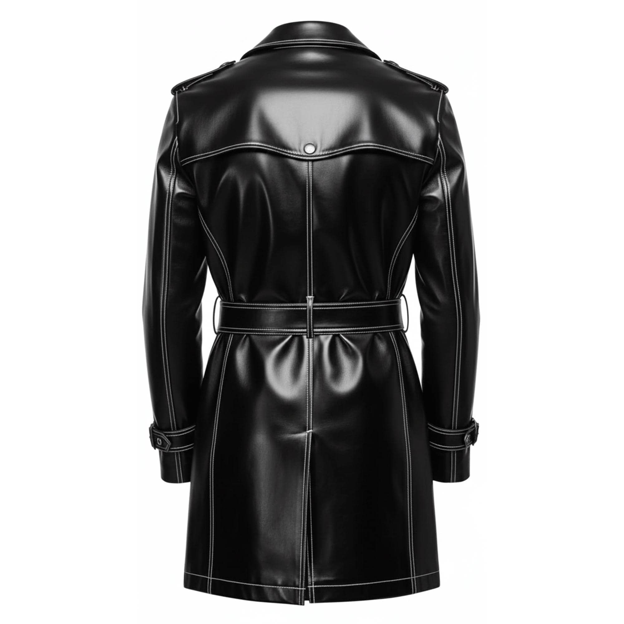 Men's Black Genuine Sheepskin Leather Trench Coat, Belted Biker