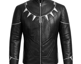 Black Panther Inspired Real Leather Jacket | Men's Cosplay Biker Costume, Warrior Outfit
