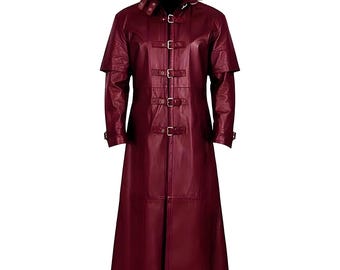 Kastanjebruine schapenvachtleren trenchcoat, gotisch cosplayjack