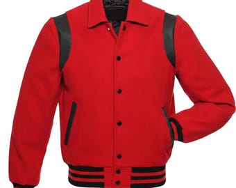 Rood wollen varsityjack heren, klassiek bomberjack Letterman Streetwear