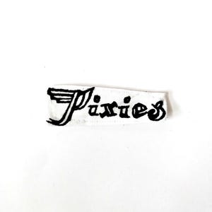 Pixies Hand Painted Logo Patch, Upcycled Denim Sew-On, Alternative Fashion Battle Jacket Vest