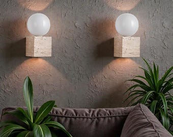 Modern Stone Wall Sconce, Globe LED Minimalist Light
