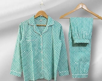 Conjunto de pijama de algodón con lunares para mujer, con botones, ropa de dormir suave para estar en casa.