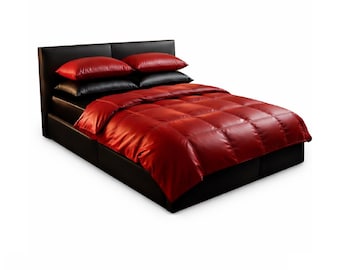 Juego de cama de lujo de cuero rojo y negro / Funda nórdica acolchada con fundas de almohada