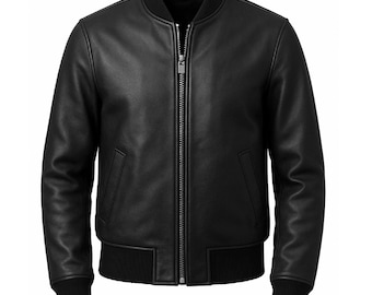 Chaqueta bomber de cuero suave para hombre / Chaqueta clásica negra