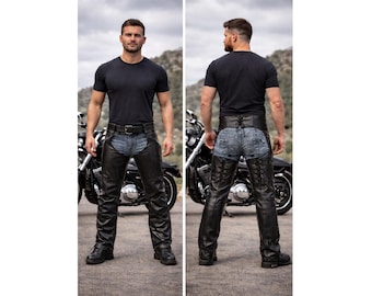 Pantalones de motociclista de cuero vacuno negro para hombre / Pantalones de motociclista de ajuste personalizado