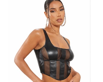 Corsé de cuero auténtico negro / Bustier gótico con cordones
