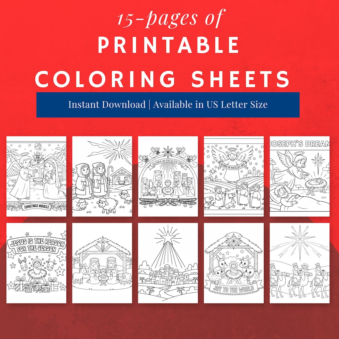Christian Nativity Coloring Pages for Kids | 15-page Christmas ...