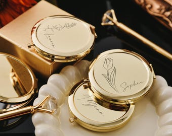 Miroir de maquillage de poche gravé, cadeau nuptiale élégant, miroir compact personnalisé, cadeau de remerciement pour demoiselle d'honneur