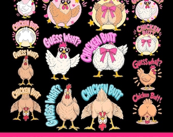 Guess What PNG, chicken butts, Matching Graphic png, Funny Chicken png, Chicken Lover Gift, Front and Back Retro Humor Digital Download