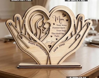 Mutter Hand Herz SVG, personalisiertes Geschenk für Mama Laser Cut Dateien, Muttertags Stand Dekor, Glowforge Dateien, Oma SVG, Holz geschnitten Zeichen